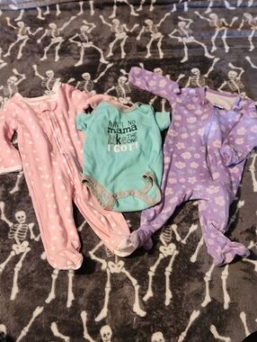 Baby Girls Sleepwear Set - Pink & Purple One-Pieces with Teal Bodysuit